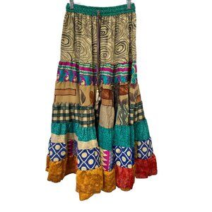Patchwork Palazzo Pants One Size Tiered Floral Geometric Wide Leg Boho Hippie